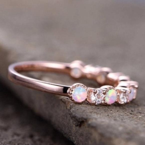18K ROSE GOLD DIAMOND OPAL HALF ETERNITY RING - Picture 5 of 5
